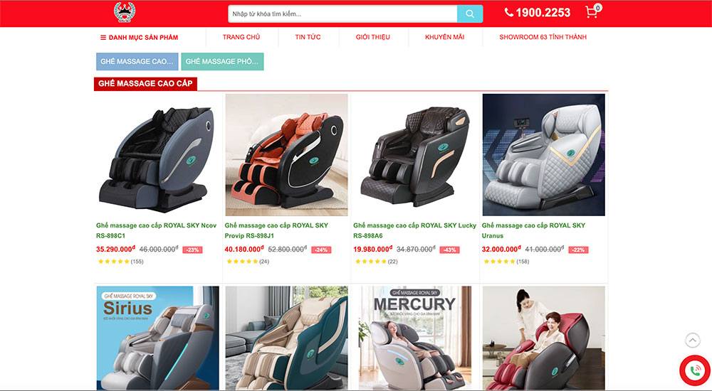 Thiết kế website bán ghế massage