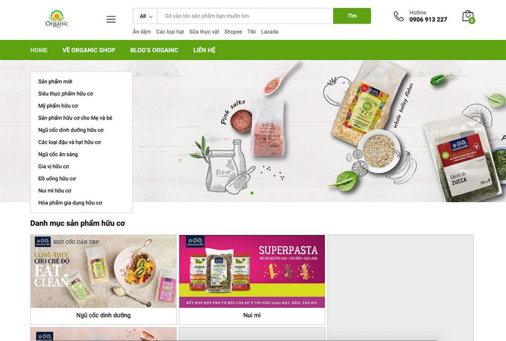 thiết kế web bán hàng hạt ngũ cốc